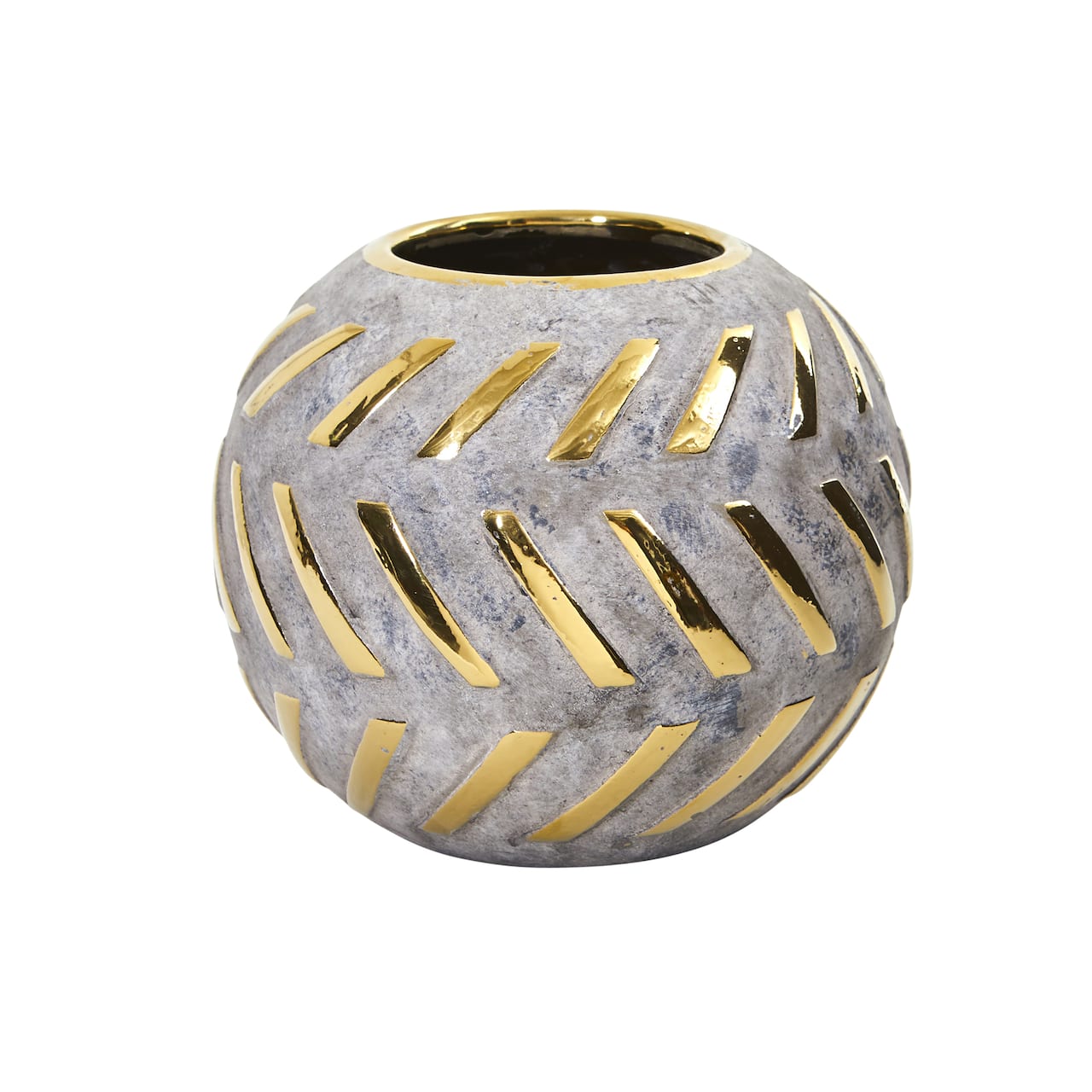 5.5&#x22; Regal Round Stone Vase with Gold Accents